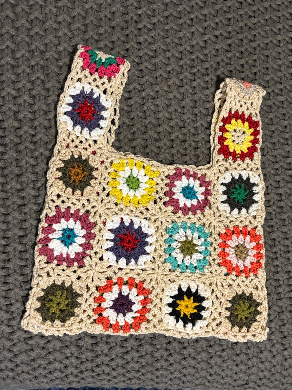 Handmade Crocheted Boho Granny Square Handbag 12x13”